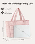 Pink tote bag with dimensions and capacity details- BAGSMART