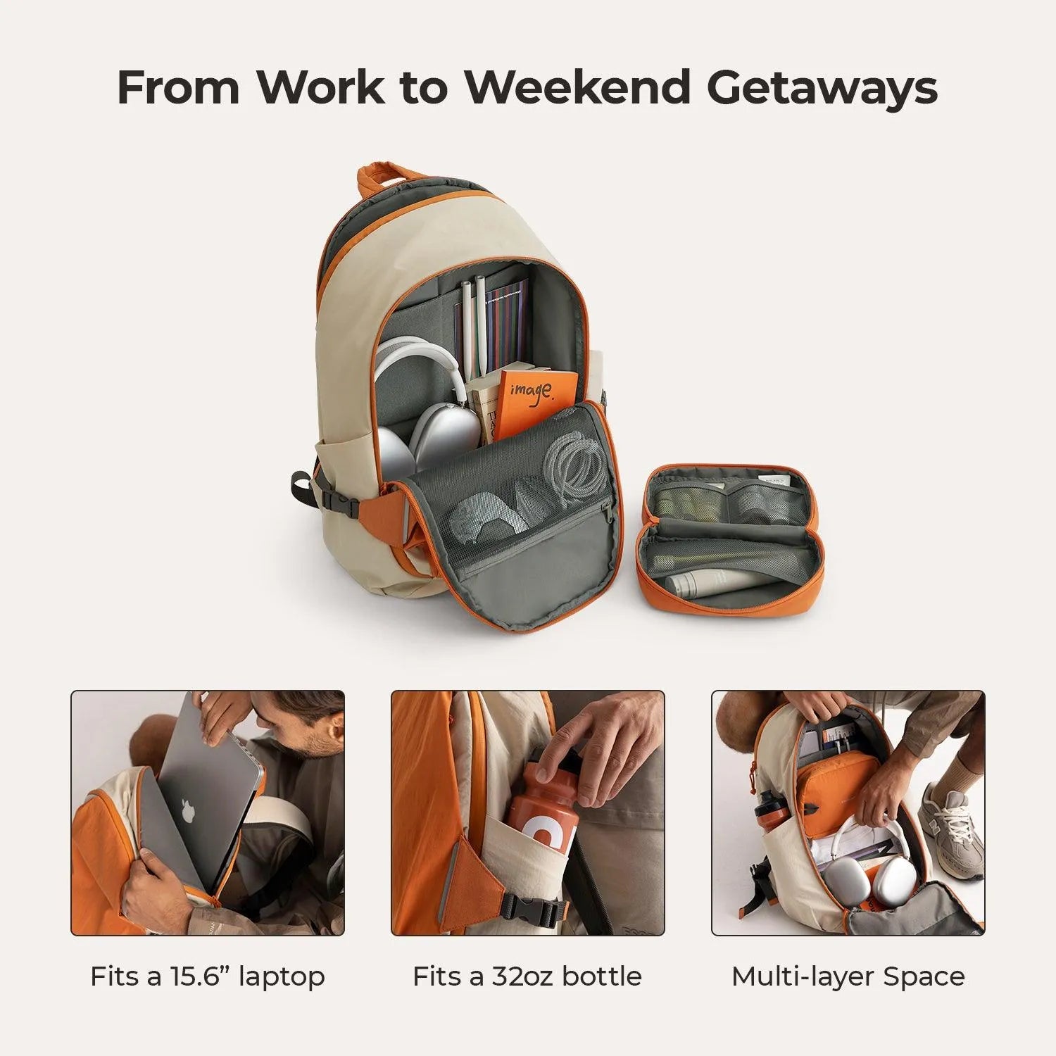 best travel backpack clamshell BAGSMART Soar 25L Clamshell Backpack Travel Backpack Set, Orange