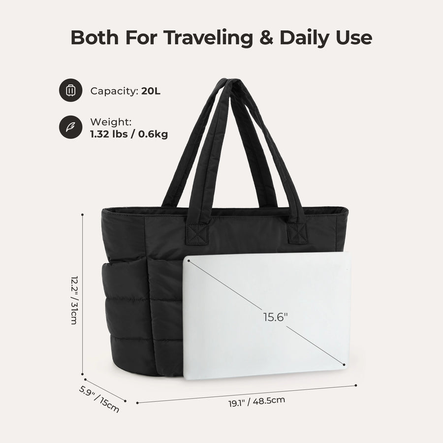 Black tote bag's imensions, capacity, and weight- BAGSMART