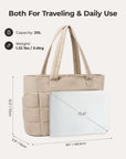 Beige tote bag with dimensions and capacity details- BAGSMART
