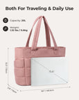 Pink tote bag with dimensions and weight information- BAGSMART