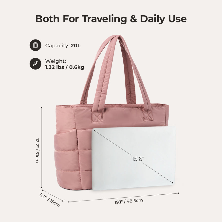 Pink tote bag with dimensions and weight information- BAGSMART