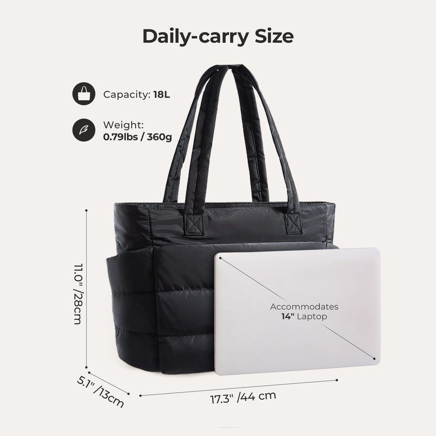 Black tote bag's imensions, capacity, and weight- BAGSMART