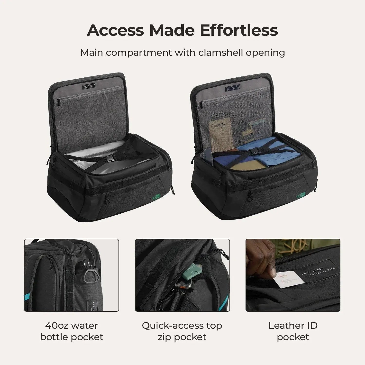Vega 43L Carry On Travel Duffle Backpack - BAGSMART