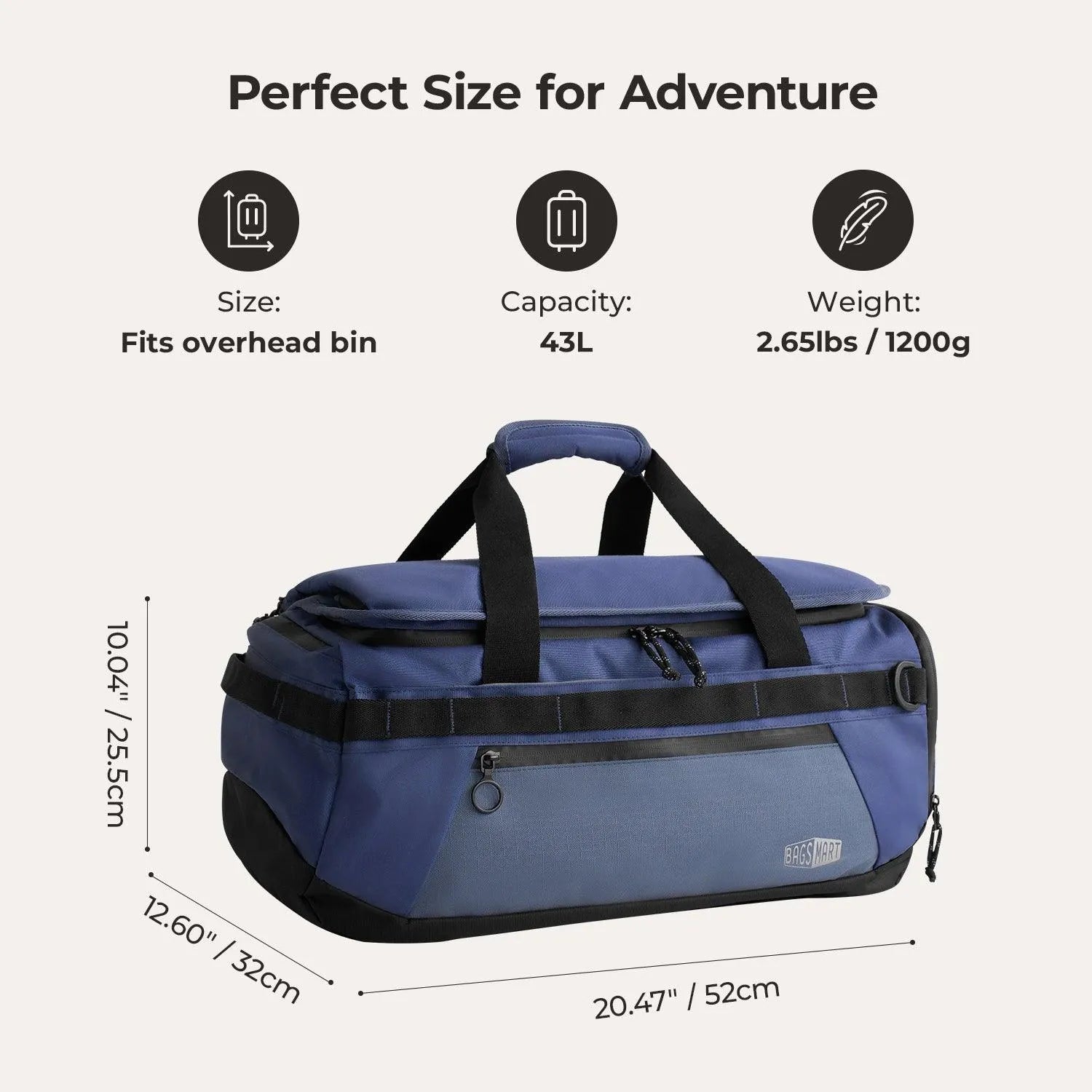 Vega 43L Carry On Travel Duffle Backpack - BAGSMART